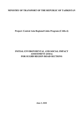 Initial Environmental and Social Impact Assessment (Esia) for Sughd Region Road Sections