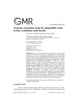 Genomic Association Study for Adaptability Traits in Four Colombian Cattle Breeds