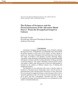 The Eclipse of Scripture and the Protestantization of the Adventist Mind: Part 2: from the Evangelical Gospel to Culture