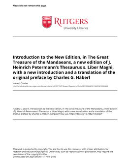 Introduction to the New Edition, in the Great Treasure of the Mandaeans, a New Edition of J