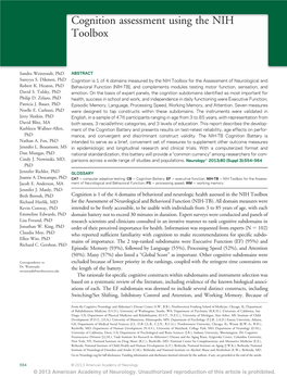 Cognition Assessment Using the NIH Toolbox