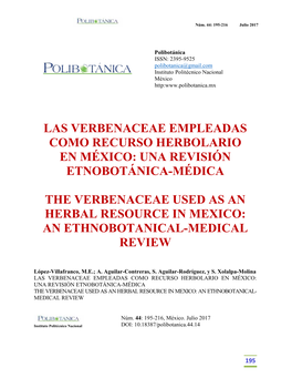 Las Verbenaceae Empleadas Como Recurso Herbolario En México: Una Revisión Etnobotánica-Médica