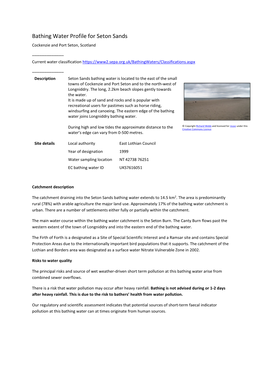 Bathing Water Profile for Seton Sands