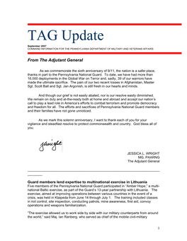 TAG Update September 2007 COMMAND INFORMATION for the PENNSYLVANIA DEPARTMENT of MILITARY and VETERANS AFFAIRS