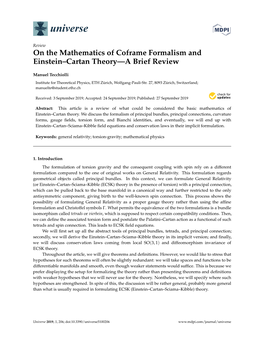 On the Mathematics of Coframe Formalism and Einstein–Cartan Theory—A Brief Review