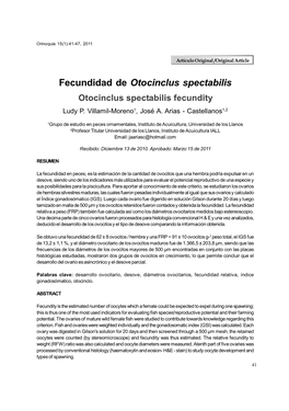 Fecundidad De Otocinclus Spectabilis Otocinclus Spectabilis Fecundity Ludy P