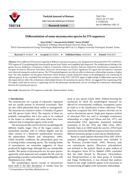 Differentiation of Some Myxomycetes Species by ITS Sequences