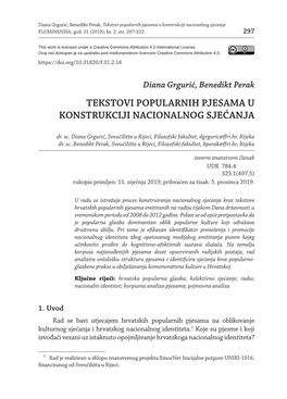 Tekstovi Popularnih Pjesama U Konstrukciji Nacionalnog Sjećanja FLUMINENSIA, God