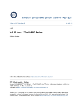 Vol. 19 Num. 2 the FARMS Review