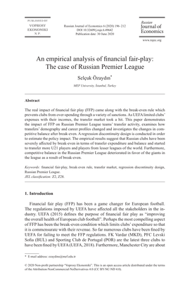 The Case of Russian Premier League Selçuk Özaydın*
