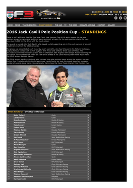 Jack Cavill Pole Position Cup ­ STANDINGS