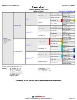 Faversham Chestnut Ridgling; Apr 12, 2015 19 Starts, Winner Click Here for Interactive Nicking Bold Reasoning, 68 Dk B/ Seattle Slew, 74 Dk B/ My Charmer, 69 B A.P