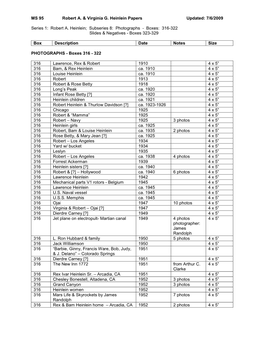 MS 95 Robert A. & Virginia G. Heinlein Papers Updated: 7/6/2009 Series