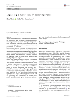 Laparoscopic Hysteropexy: 10 Years' Experience