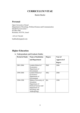 CURRICULUM VITAE Bashir Bashir