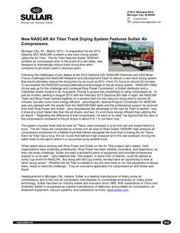 New NASCAR Air Titan Track Drying System Features Sullair Air Compressors