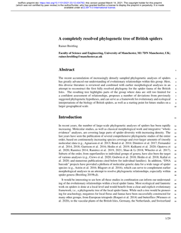 A Completely Resolved Phylogenetic Tree of British Spiders Abstract Introduction