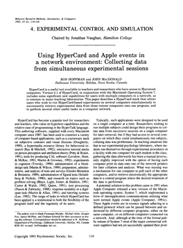 Using Hypercard and Apple Events in a Network Environment: Collecting Data from Simultaneous Experimental Sessions