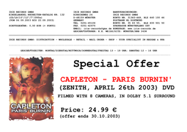 Special Offer CAPLETON - PARIS BURNIN' (ZENITH, APRIL 26Th 2003) DVD FILMED with 8 CAMERAS, in DOLBY 5.1 SURROUND