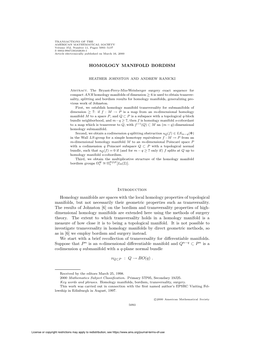 HOMOLOGY MANIFOLD BORDISM Introduction Homology Manifolds