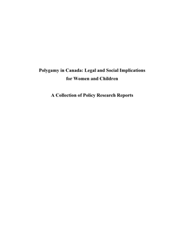 Polygamy in Canada: Legal and Social Implications for Women and Children