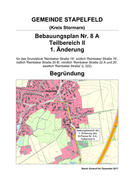 GEMEINDE STAPELFELD Bebauungsplan Nr. 8 a Teilbereich