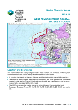 Marine Character Areas MCA 18 WEST PEMBROKESHIRE COASTAL WATERS & ISLANDS