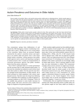 Autism Prevalence and Outcomes in Older Adults