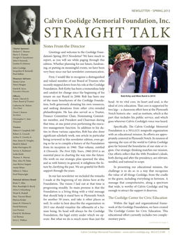 Calvin Coolidge Memorial Foundation, Inc. STRAIGHT TALK