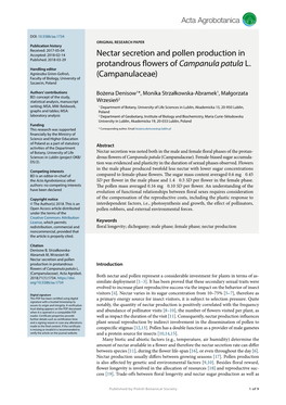 Nectar Secretion and Pollen Production in Protandrous Flowers Of