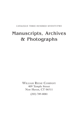 Manuscripts, Archives & Photographs