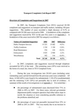 Transport Complaints Unit Report 2007