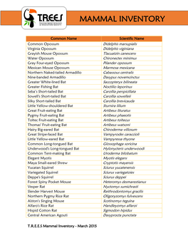 Mammal List 2015