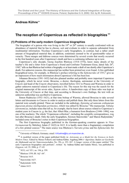 The Reception of Copernicus As Reflected in Biographies **