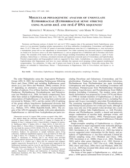 Molecular Phylogenetic Analysis of Uniovulate Euphorbiaceae (Euphorbiaceae Sensu Stricto) Using Plastid Rbcl and Trnl-F Dna Sequences1