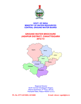 Ground Water Brochure Jashpur District, Chhattisgarh 2012-13