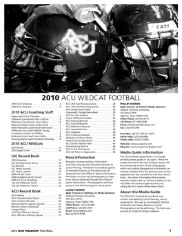 2010 ACU WILDCAT FOOTBALL 2010 ACU Schedule