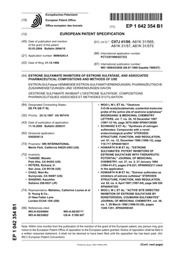 Estrone Sulfamate Inhibitors of Estrone Sulfatase, And