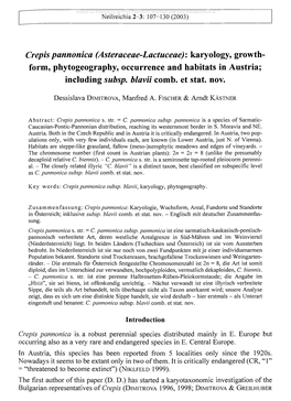 Crepis Pannonica (Asteraceae-Lactuceae): Karyology, Growth- Form, Phytogeography, Occurrence and Habitats in Austria; Including Subsp