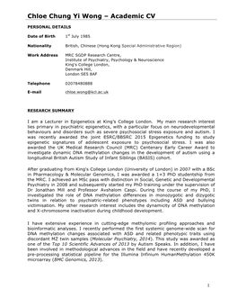 Chloe Chung Yi Wong – Academic CV