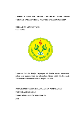 Laporan Praktik Kerja Lapangan Pada Divisi Vehicle Sales Pt Hino Motors Sales Indonesia