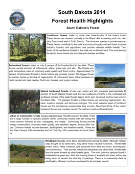 South Dakota 2014 Forest Health Highlights South Dakota’S Forest