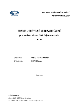 ROZBOR UDRŽITELNÉHO ROZVOJE ÚZEMÍ Pro Správní Obvod ORP Frýdek-Místek 2020