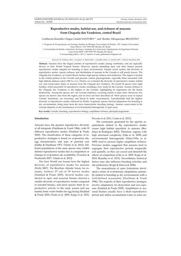 Reproductive Modes, Habitat Use, and Richness of Anurans from Chapada Dos Veadeiros, Central Brazil