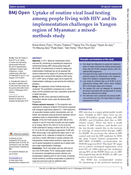 Uptake of Routine Viral Load Testing Among People Living with HIV and Its Implementation Challenges in Yangon Region of Myanmar: a Mixed-­ Methods Study