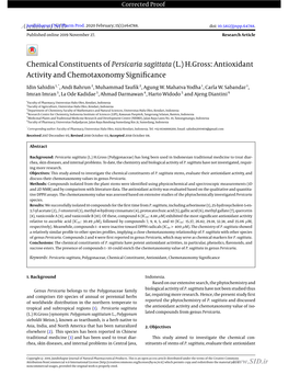 Chemical Constituents of Persicaria Sagittata (L.) H.Gross: Antioxidant Activity and Chemotaxonomy Signiﬁcance