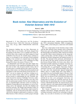 Kew Observatory and the Evolution of Victorian Science 1840–1910