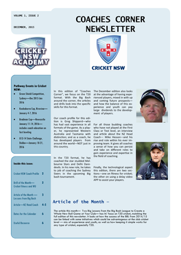 Coaches Corner Newsletter
