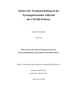 Analyse Der Trendentwicklung in Der Systemgastronomie Während Der COVID-19-Krise