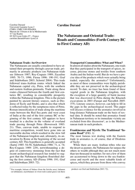 The Nabataeans and Oriental Trade: Roads and Commodities